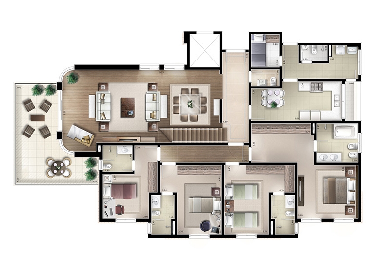 Cobertura inferior 4 suítes 404m² - perspectiva ilustrada - House &amp; Garden Vanilla 