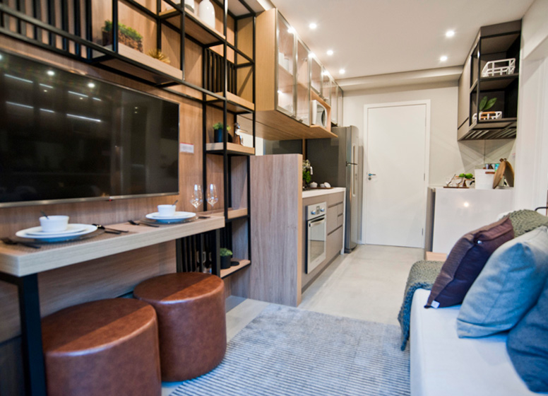 Living e Cozinha - 28m² - Plano&amp;Estação Patriarca