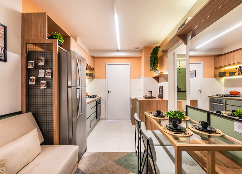 Living e cozinha - 32m² - Plano&amp;Vila Ré