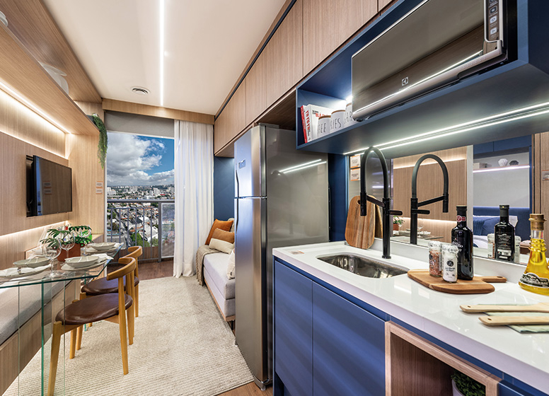 Cozinha e living - 28,45m² - Viz by Plano&amp;Plano